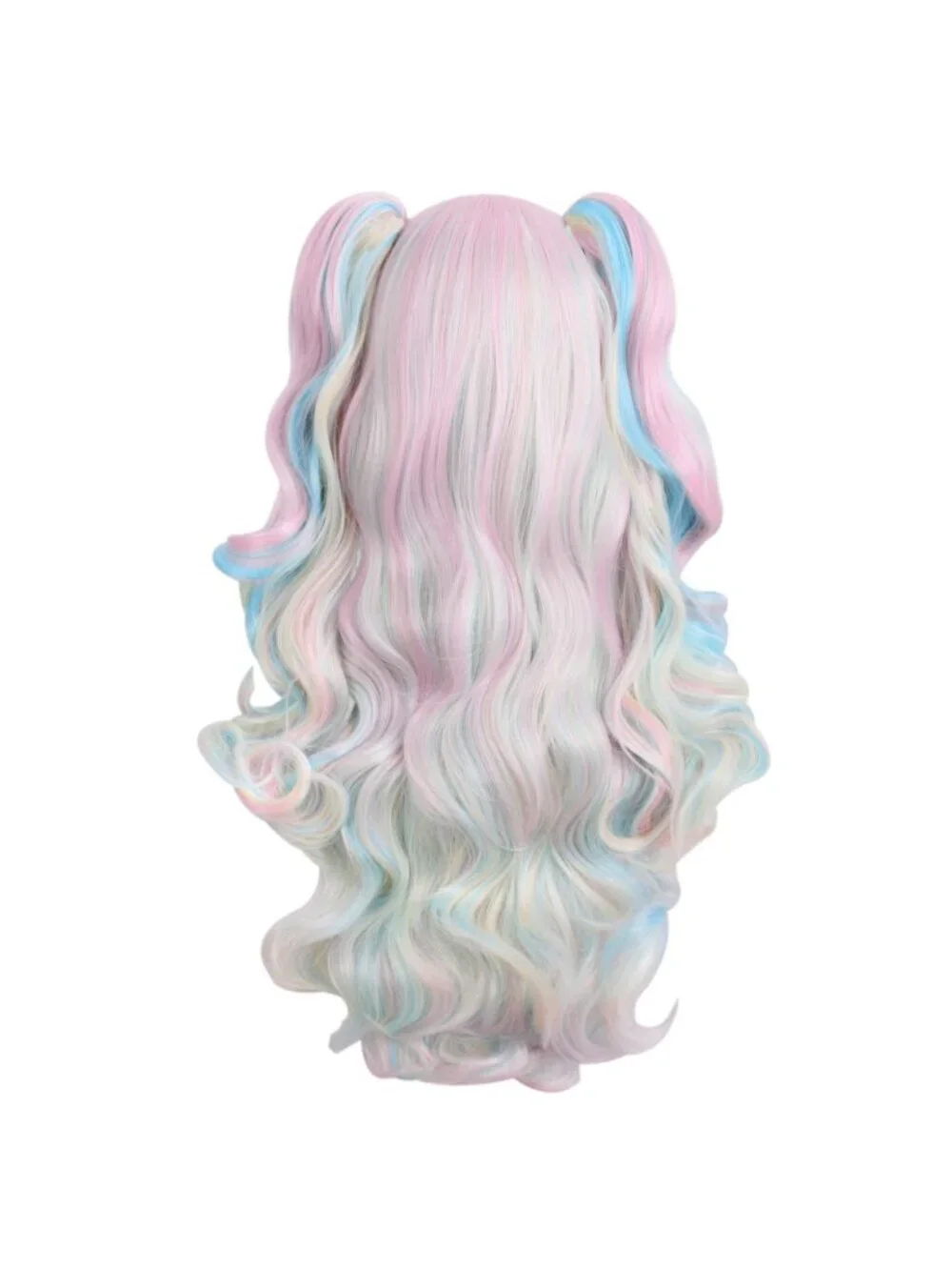 Women Pink Blue Blonde Synthetic Lolita Long Curly Clip On Ponytails Cosplay Wig